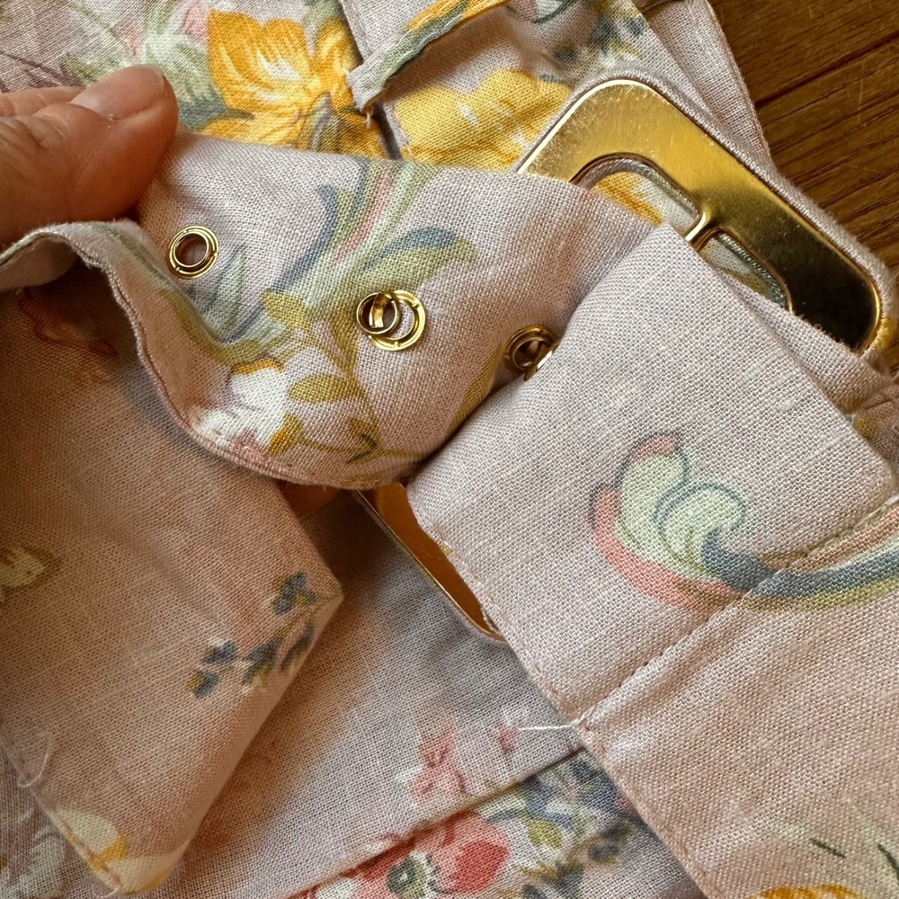 Laura Ashley Floral Wide Leg Pants Womens‎ M Belted Linen Blend Modern READ - Picture 4 of 10